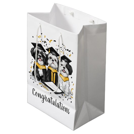 Gefeliciteerd Afstuderen Shih Tzu Dogs Medium Cadeauzakje (Voorkant Gekanteld)