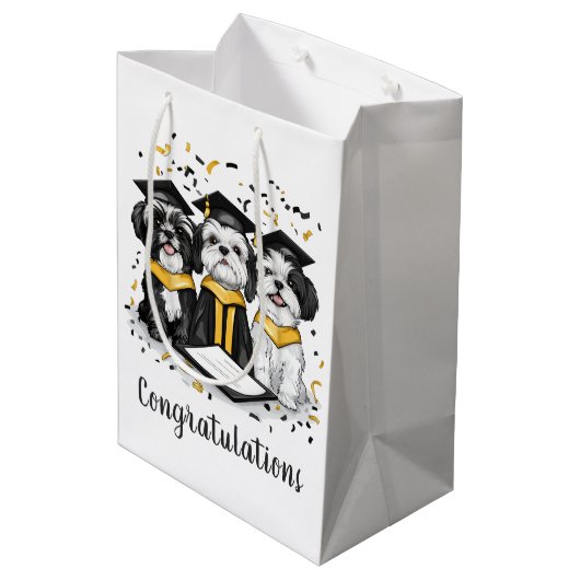 Gefeliciteerd Afstuderen Shih Tzu Dogs Medium Cadeauzakje (Achterkant Gekanteld)