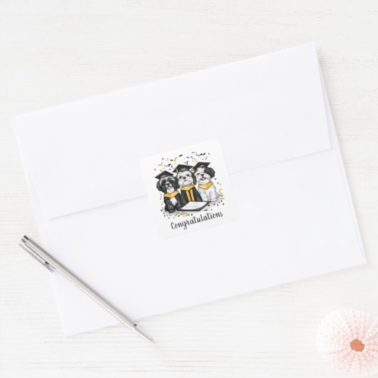 Gefeliciteerd Afstuderen Shih Tzu Dogs Vierkante Sticker (Envelop)