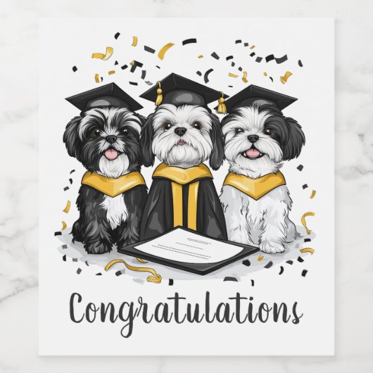 Gefeliciteerd Afstuderen Shih Tzu Dogs Wijn Etiket (Enkel label)