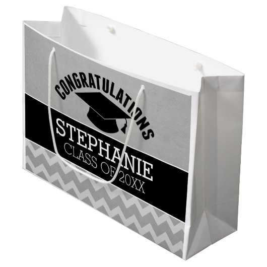 Gefeliciteerd Afstuderen - Silver Black Afstuderen Groot Cadeauzakje (Voorkant Gekanteld)