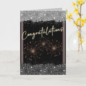 Gefeliciteerd Afstuderen Silver & Black Sparkle Kaart (Gele Bloem)