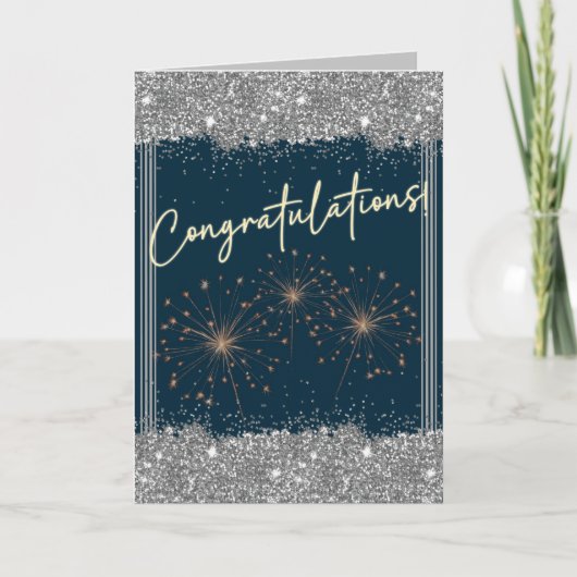 Gefeliciteerd Afstuderen Silver Blauwgroen Sparkle Kaart (Voorkant)