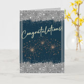 Gefeliciteerd Afstuderen Silver Blauwgroen Sparkle Kaart (Gele Bloem)