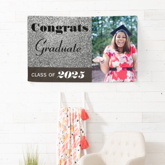 Gefeliciteerd Afstuderen Silver Glitter Banner (Insitu)