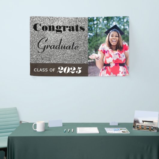 Gefeliciteerd Afstuderen Silver Glitter Banner (Beurs)