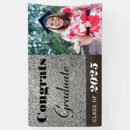 Gefeliciteerd Afstuderen Silver Glitter Banner (Verticaal)