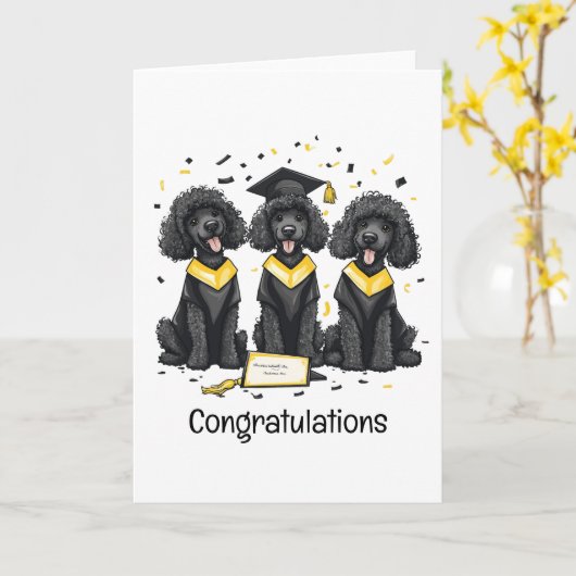 Gefeliciteerd Afstuderen Standaard Poedel Honden Kaart (Gele Bloem)
