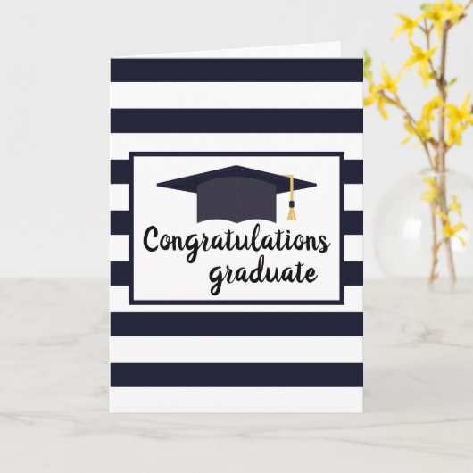 Gefeliciteerd Afstuderen Stripes Black White Kaart (Gele Bloem)