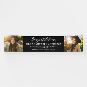 Gefeliciteerd afstuderen twee foto zwart wit spandoek