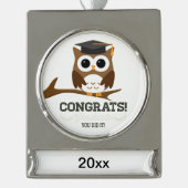 Gefeliciteerd Afstuderen Uil Verzilverd Banner Ornament (Voorkant)