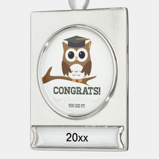 Gefeliciteerd Afstuderen Uil Verzilverd Banner Ornament (Links)