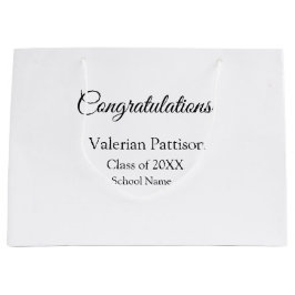 Gefeliciteerd afstuderen voeg schoolnaam eenvoudig groot cadeauzakje