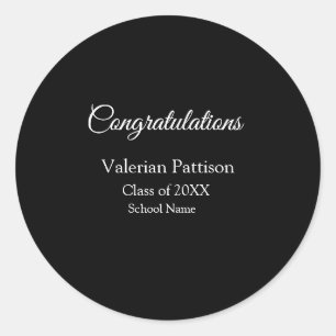 Gefeliciteerd afstuderen voeg schoolnaam eenvoudig ronde sticker