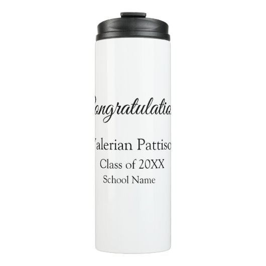 Gefeliciteerd afstuderen voeg schoolnaam eenvoudig thermosbeker (Voorkant)