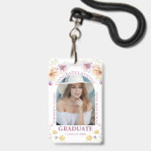 Gefeliciteerd afstuderen waterverf Bloemenfoto Badge (Achterkant met koord)