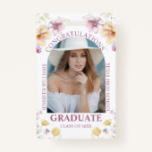 Gefeliciteerd afstuderen waterverf Bloemenfoto Badge (Achterkant)