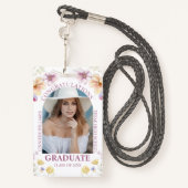 Gefeliciteerd afstuderen waterverf Bloemenfoto Badge (Achterkant met draagriem)