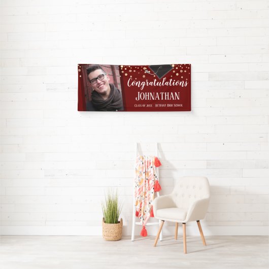 Gefeliciteerd Afstuderen Wine Confetti Foto Spandoek (Insitu)