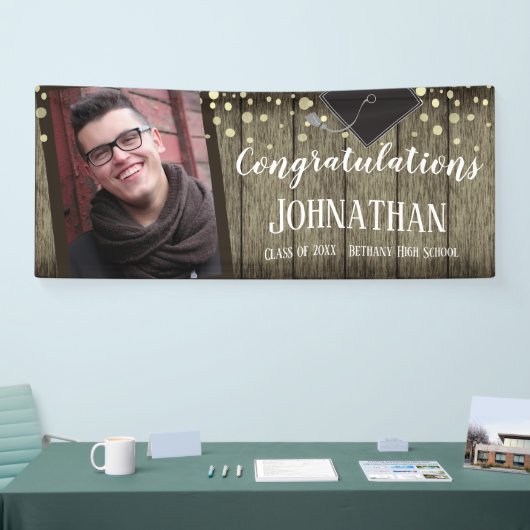 Gefeliciteerd Afstuderen Wood Confetti Foto Spandoek (Beurs)