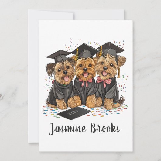 Gefeliciteerd Afstuderen Yorkshire Terrier Dogs Aankondiging (Voorkant)