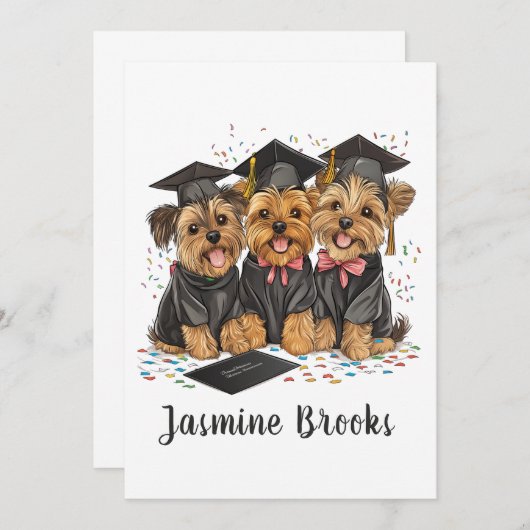 Gefeliciteerd Afstuderen Yorkshire Terrier Dogs Aankondiging (Voorkant / Achterkant)