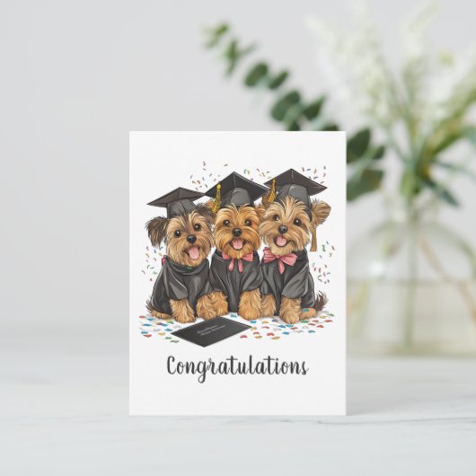 Gefeliciteerd Afstuderen Yorkshire Terrier Dogs Feestdagenkaart (Staand voorkant)