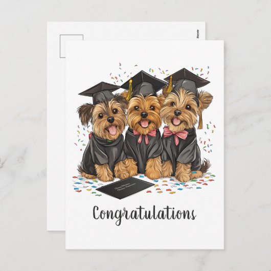 Gefeliciteerd Afstuderen Yorkshire Terrier Dogs Feestdagenkaart (Voorkant / Achterkant)