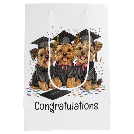Gefeliciteerd Afstuderen Yorkshire Terrier Dogs Medium Cadeauzakje (Achterkant)