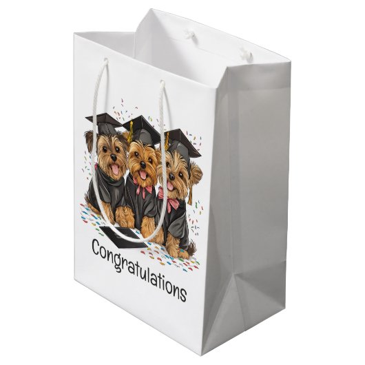 Gefeliciteerd Afstuderen Yorkshire Terrier Dogs Medium Cadeauzakje (Achterkant Gekanteld)