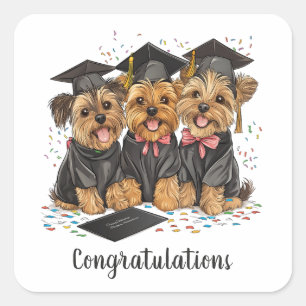 Gefeliciteerd Afstuderen Yorkshire Terrier Dogs Vierkante Sticker