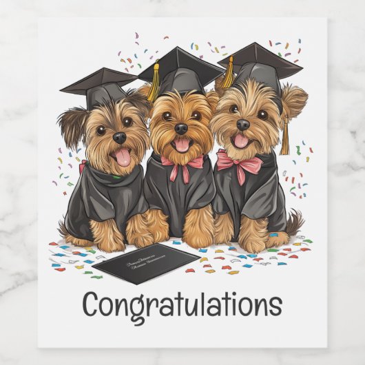 Gefeliciteerd Afstuderen Yorkshire Terrier Dogs Wijn Etiket (Enkel label)