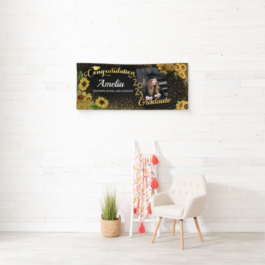 Gefeliciteerd Afstuderen zonnebloem Gold Foto 23 Spandoek (Insitu)