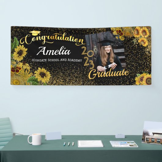 Gefeliciteerd Afstuderen zonnebloem Gold Foto 23 Spandoek (Beurs)