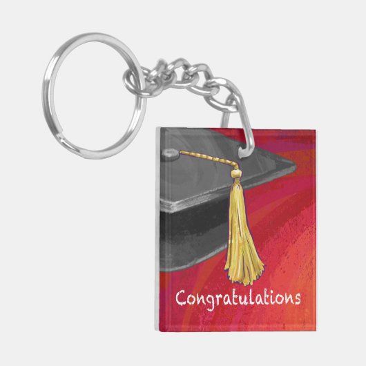 Gefeliciteerd, Afstuderen zwart en rood Sleutelhanger (Voorkant Links)