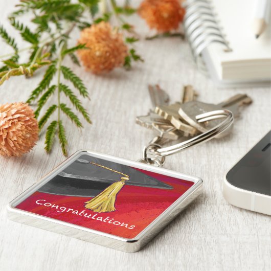 Gefeliciteerd, Afstuderen zwart en rood Sleutelhanger (Zijkant)