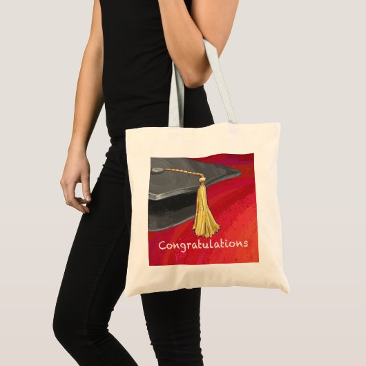 Gefeliciteerd, Afstuderen zwart en rood Tote Bag (Voorkant (product))