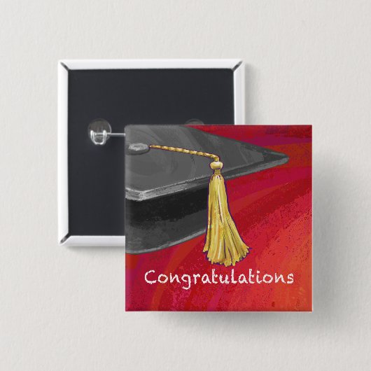 Gefeliciteerd, Afstuderen zwart en rood Vierkante Button 5,1 Cm (Voorkant /achterkant)