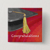 Gefeliciteerd, Afstuderen zwart en rood Vierkante Button 5,1 Cm (Voorkant)