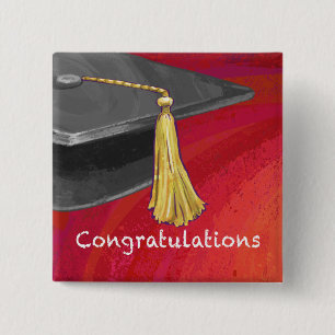 Gefeliciteerd, Afstuderen zwart en rood Vierkante Button 5,1 Cm