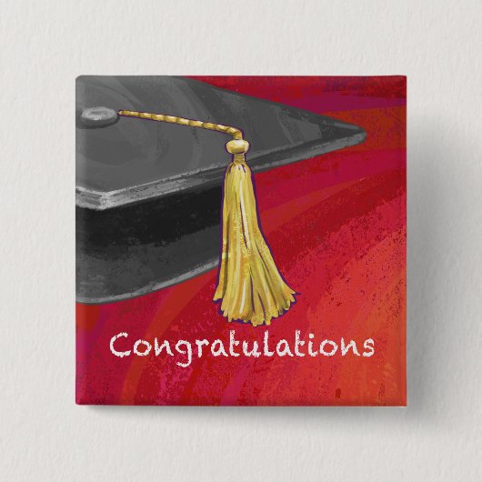 Gefeliciteerd, Afstuderen zwart en rood Vierkante Button 5,1 Cm (Voorkant)