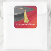 Gefeliciteerd, Afstuderen zwart en rood Vierkante Sticker (Tas)