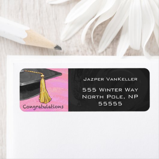 Gefeliciteerd Afstuderen zwart en roze Etiket (Insitu)