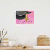 Gefeliciteerd Afstuderen zwart en roze Poster (Keuken)