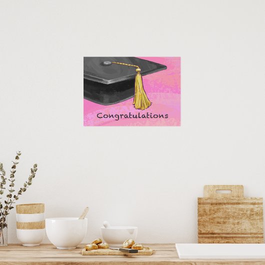 Gefeliciteerd Afstuderen zwart en roze Poster (Keuken)