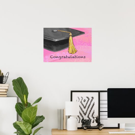 Gefeliciteerd Afstuderen zwart en roze Poster (Thuiskantoor)
