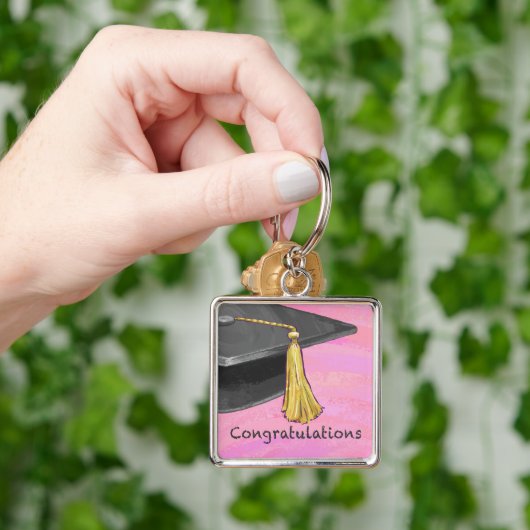 Gefeliciteerd Afstuderen zwart en roze Sleutelhanger (Hand)