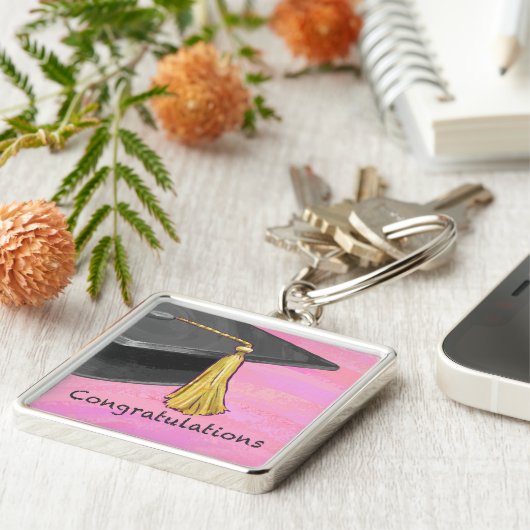 Gefeliciteerd Afstuderen zwart en roze Sleutelhanger (Zijkant)