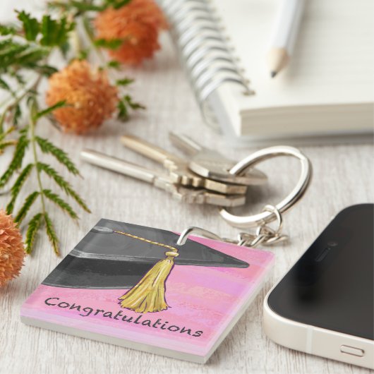 Gefeliciteerd Afstuderen zwart en roze Sleutelhanger (Voorkant Rechts)