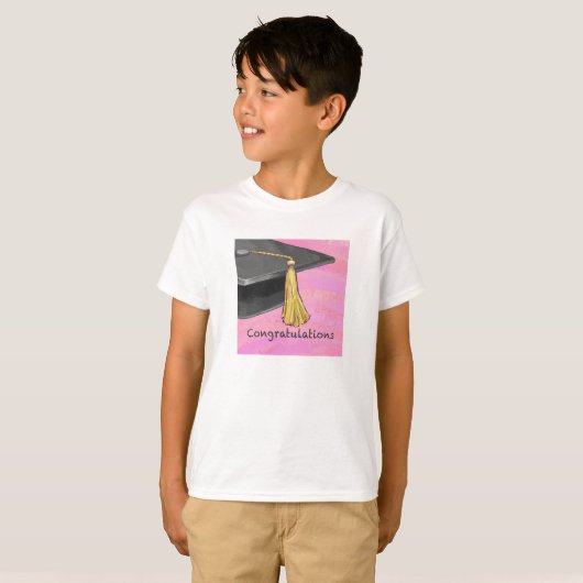Gefeliciteerd Afstuderen zwart en roze T-shirt (Voorkant volledig)